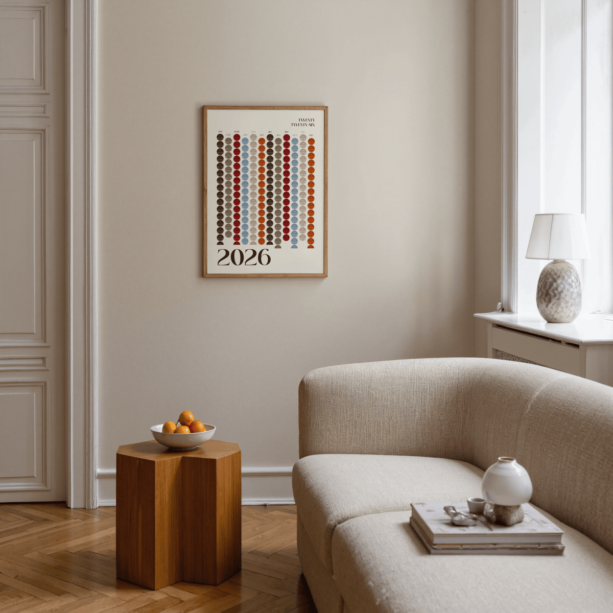 2026 Big Calendar for Wall, green and blue palette, living room wall art