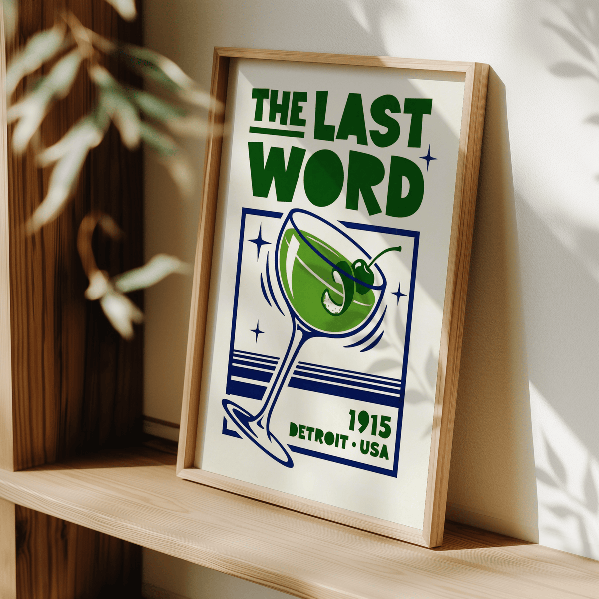 Cocktail Art Print featuring green, blue, for dining area decor