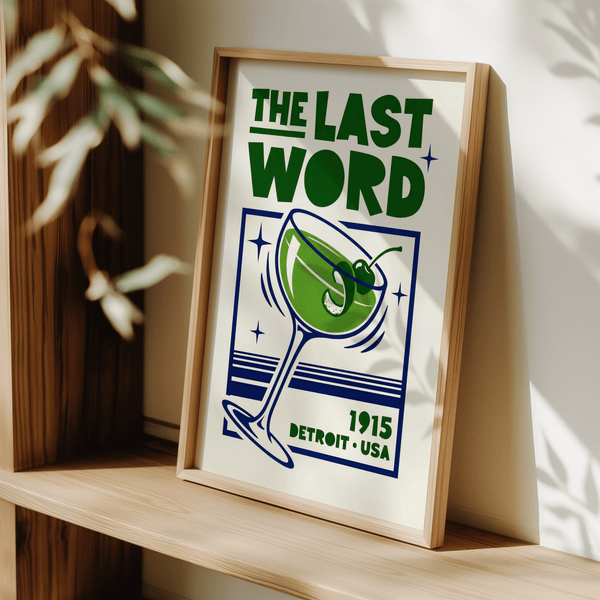 Cocktail Art Print featuring green, blue, for dining area decor