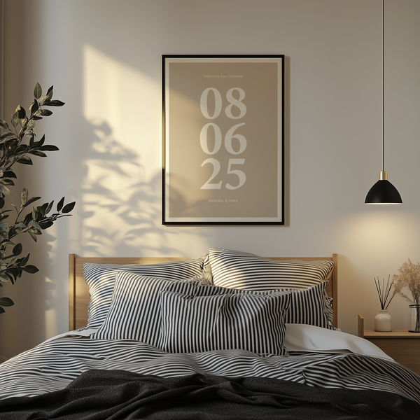 Personalized Anniversary Gift poster featuring Black and White tones, perfect for bedroom decor