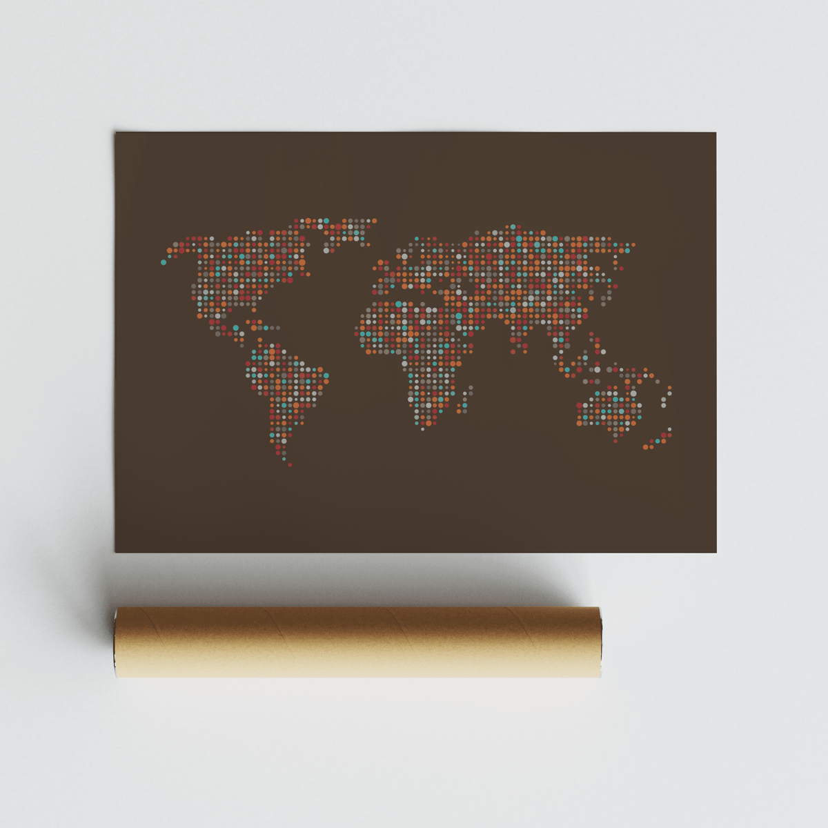Map of the World Poster red and brown entryway wall art