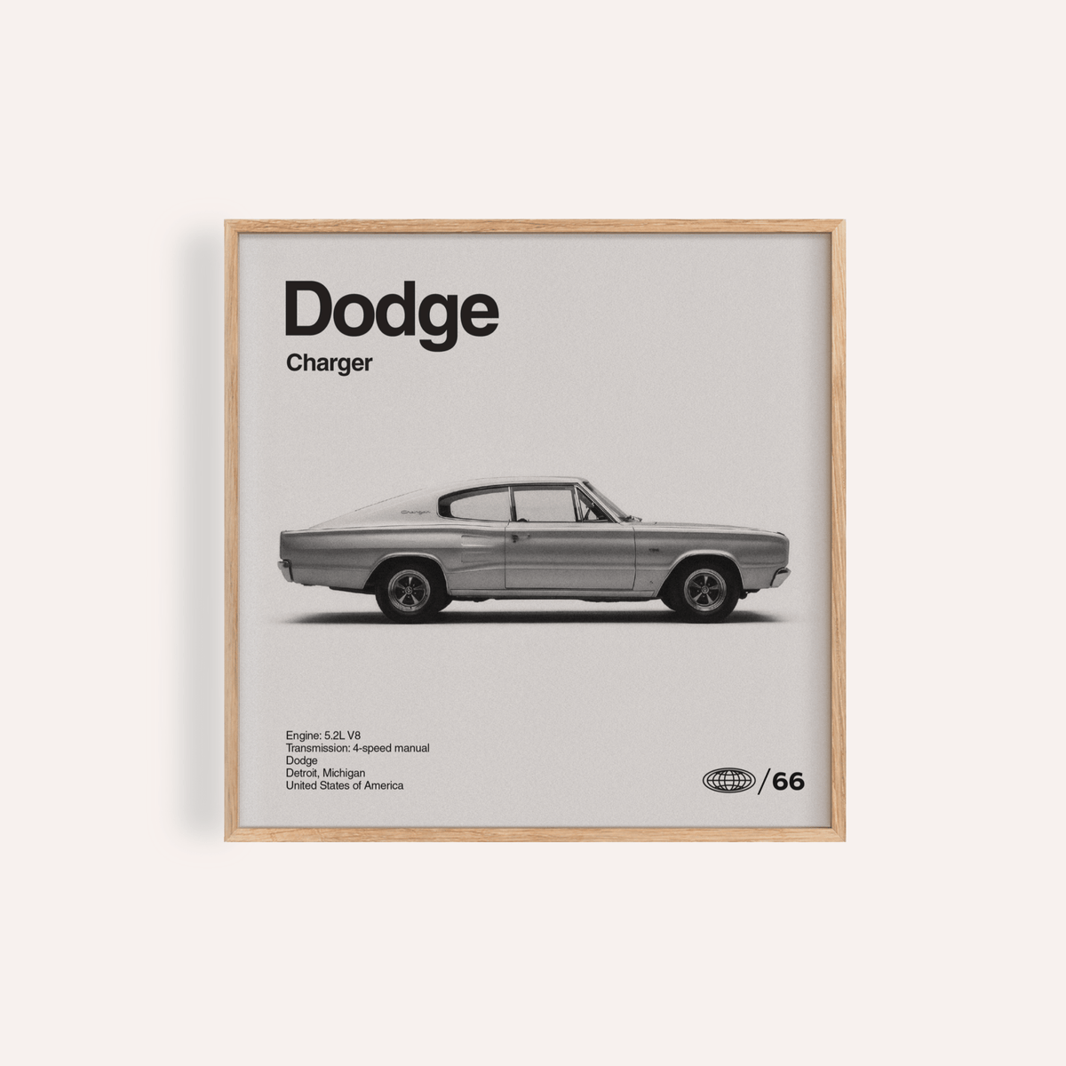 Dodge Charger Art Print in gray and black for a living room wall art display