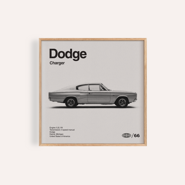 Dodge Charger Art Print in gray and black for a living room wall art display
