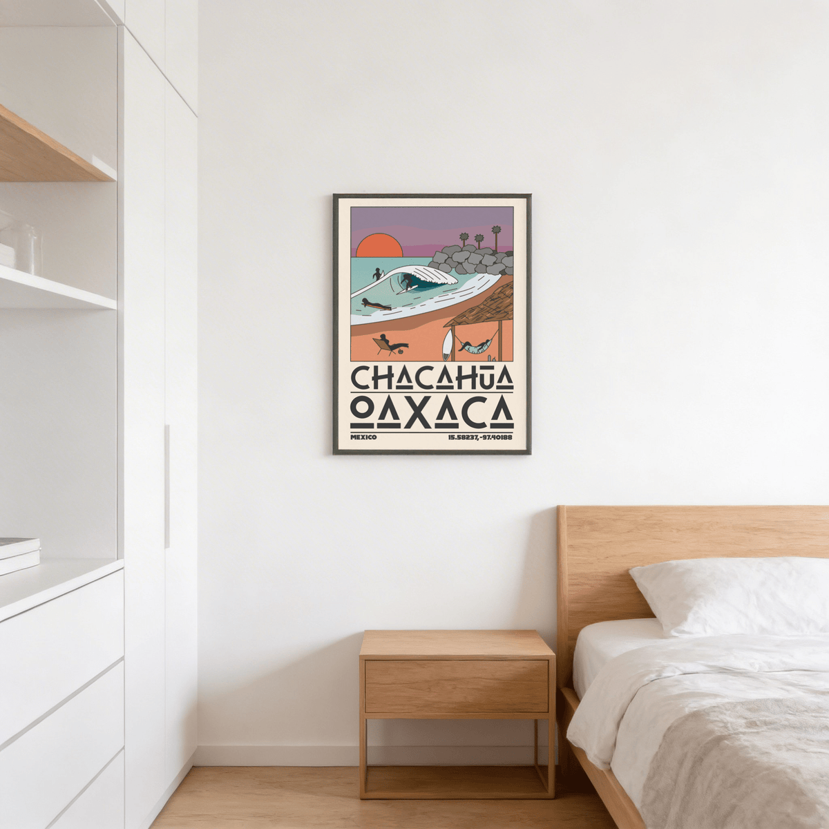 Surf art print of Chacahua Oaxaca with geometric typography