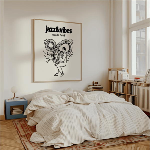 Jazz Social Club Art Print for music room, featuring bold Black details