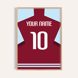 Personalised West Ham Football Shirt Poster with YOUR NAME and number 10 print