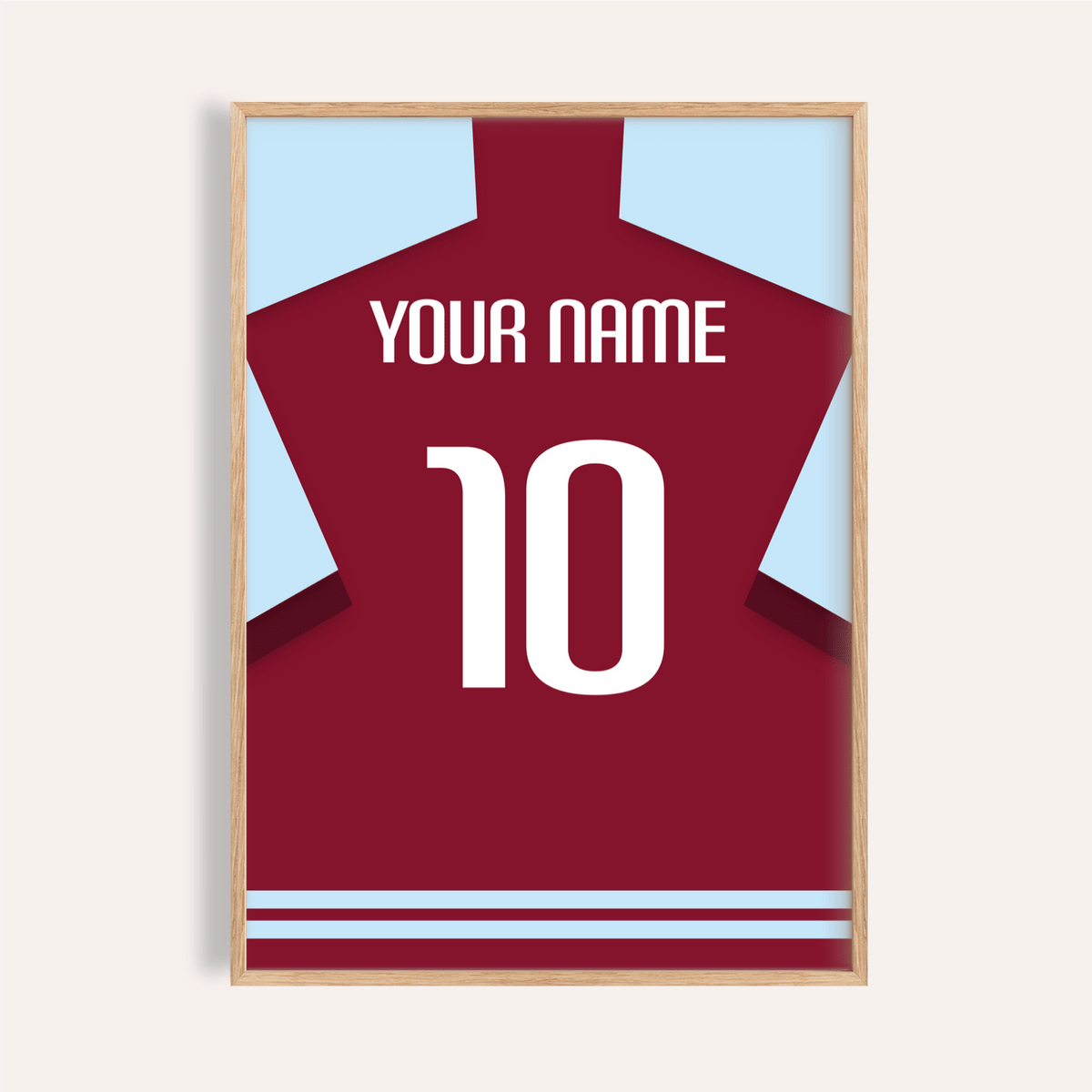 Personalised West Ham Football Shirt Poster with YOUR NAME and number 10 print