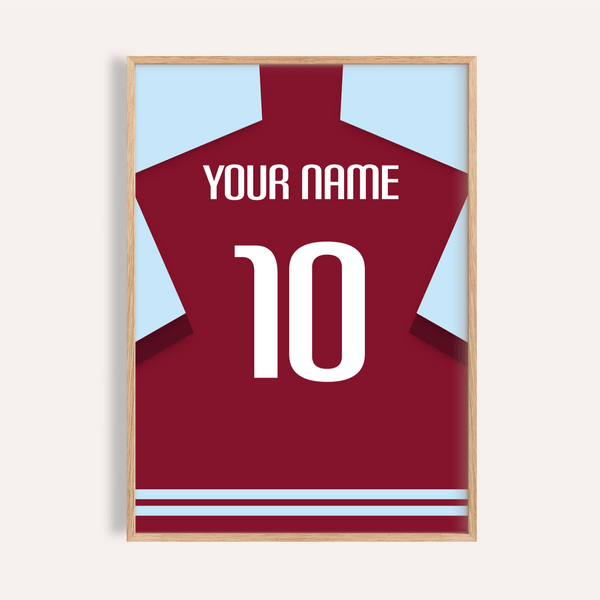 Personalised West Ham Football Shirt Poster with YOUR NAME and number 10 print