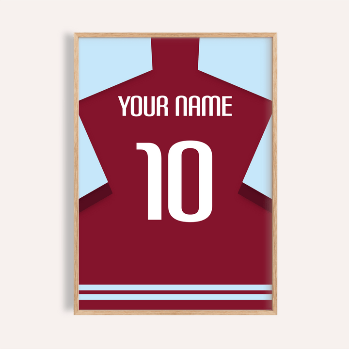 Personalised West Ham Football Shirt Poster with YOUR NAME and number 10 print