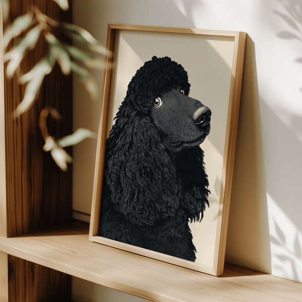 Modern beige and black Poodle Art Print for pet lovers' room