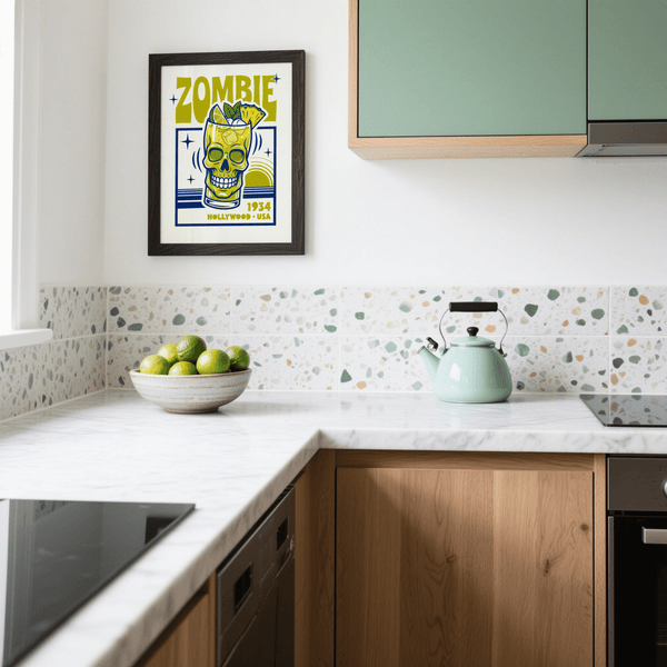 Colorful Zombie Cocktail Art Print with green and blue for lounge decor