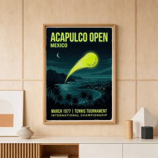 Vintage Acapulco Open Tennis Art Print featuring crescent moon and coastline