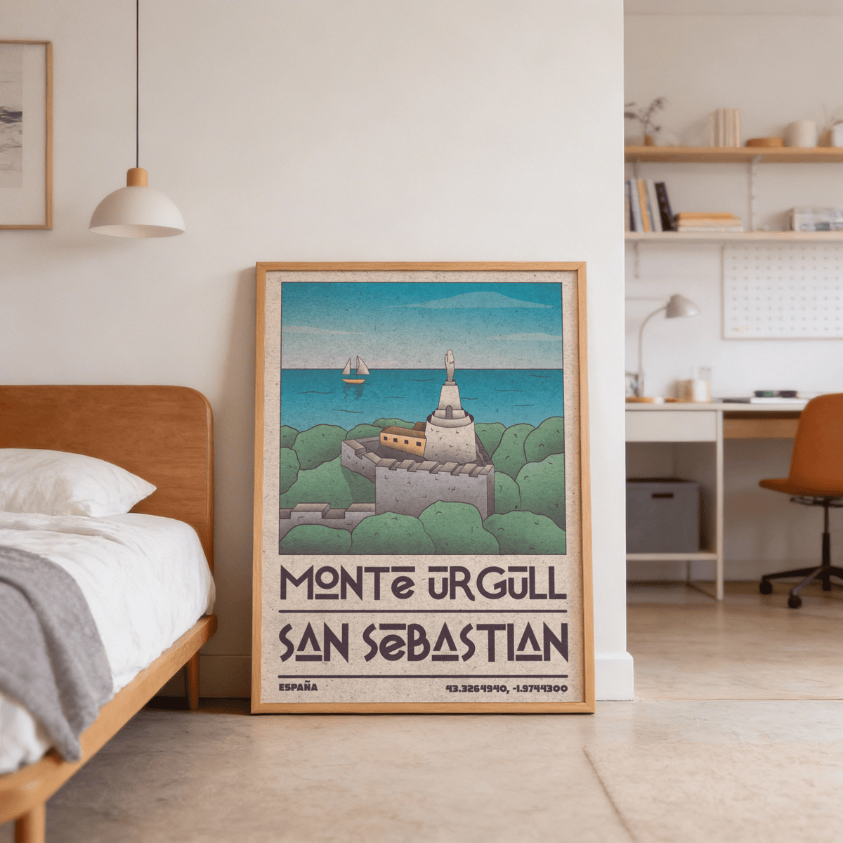 Minimalist Mount Fuji poster with centered peak and rising sun