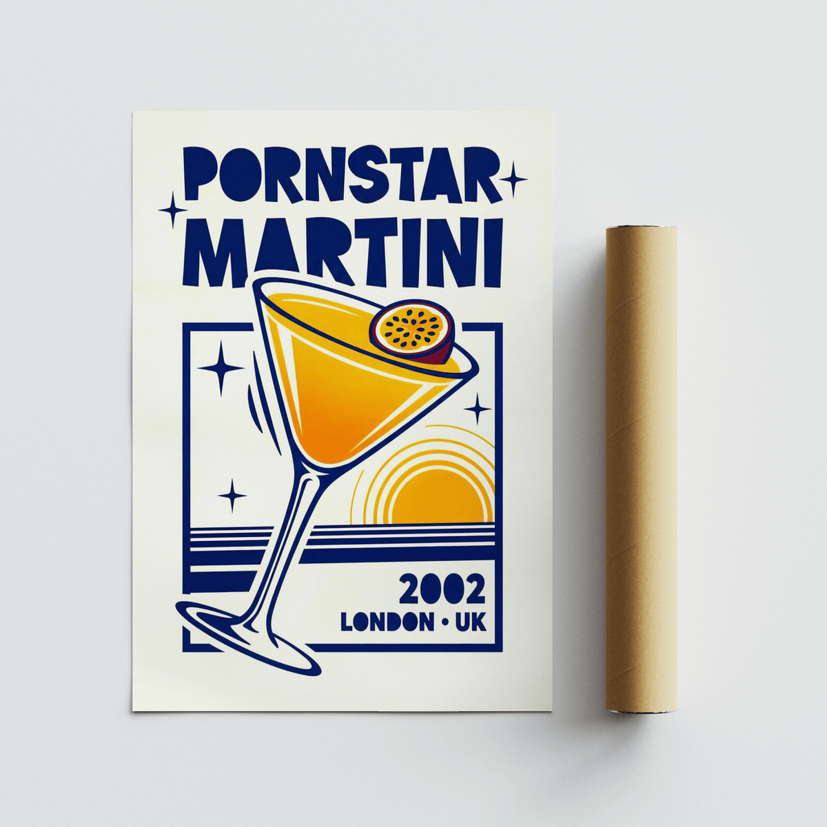 Living room wall art Pornstar Martini Poster with Orange and Blue hues