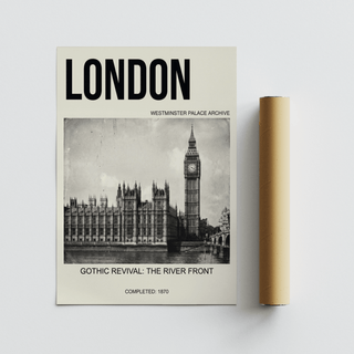 Historic London Poster showing Westminster Palace, Big Ben, and Thames