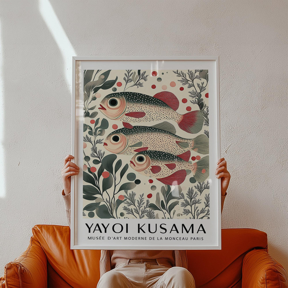 Decorative Wall Art of Fish in modern style with cream background.