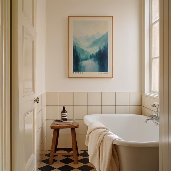 Cool-toned forest nature prints in a painterly minimalist style.