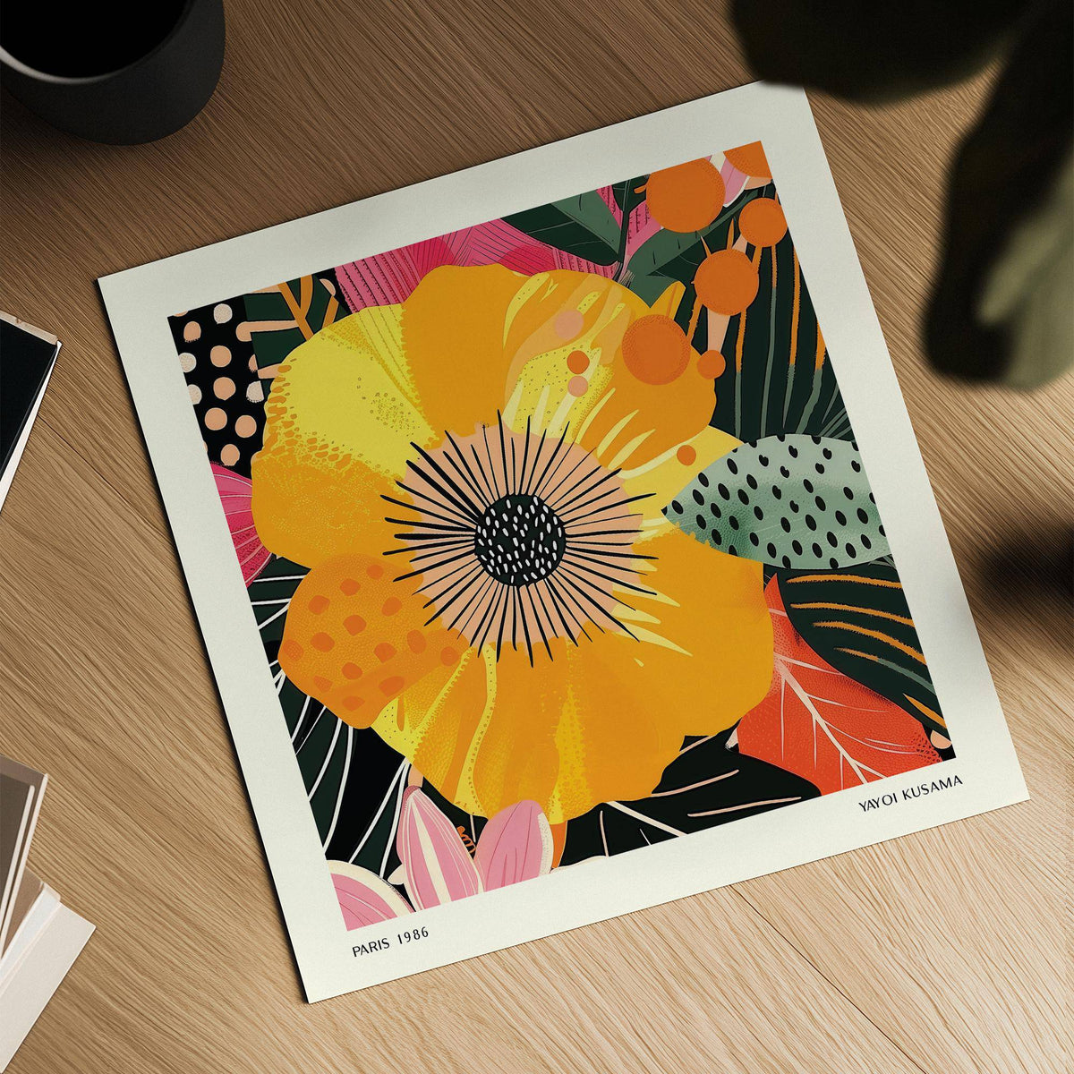 Yellow flower art inspired by Yayoi Kusama’s iconic style