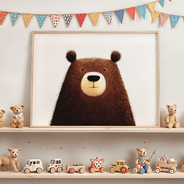 Cute Bear Art Print showcasing brown and white, lovely accent for family room wall art