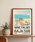 Baja Sur Wall Art graphic of shoreline with desert cactus foreground