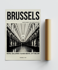 Bold typo-centric travel art print of European interior arcade scene
