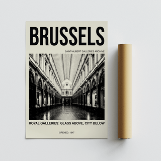Bold typo-centric travel art print of European interior arcade scene