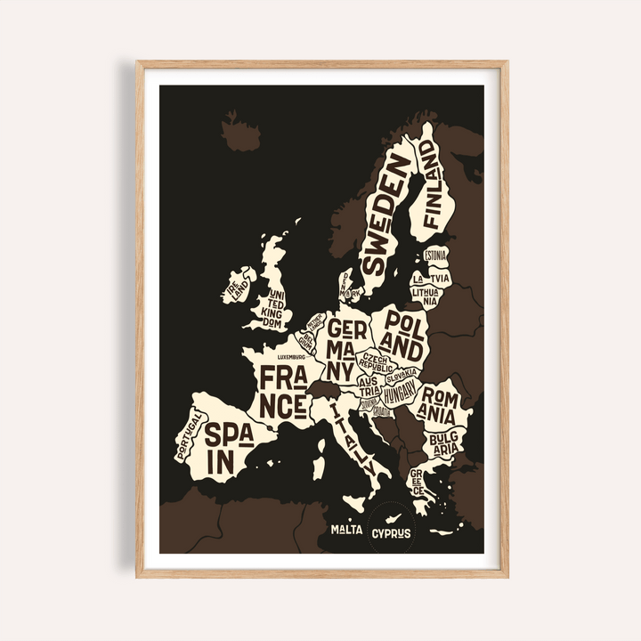 Europe Poster in Brown Beige White for office wall art print