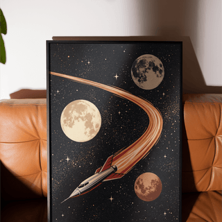 Space Themed Wall Art with retro rocket in kids' room wall art