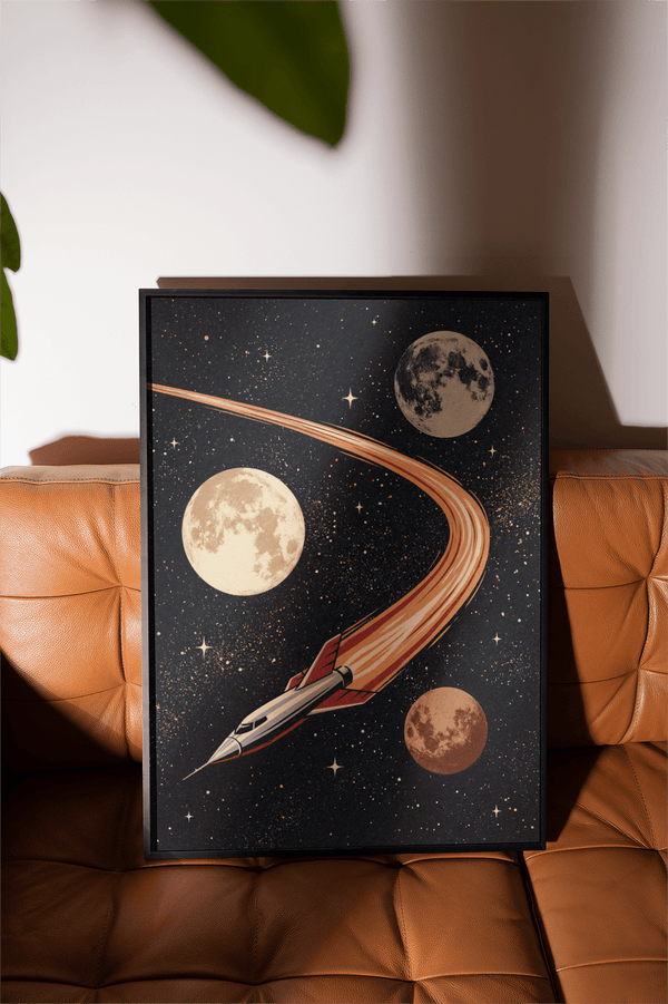 Space Themed Wall Art with retro rocket in kids' room wall art