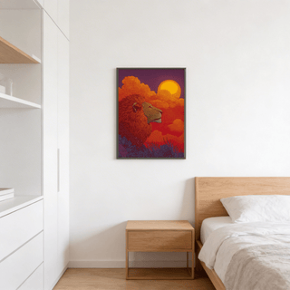 Textured mane lion wall art print with dense linework and patterned clouds