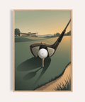 Centered Golf Driver Art Print poster showing driver clubface and golf ball on tee