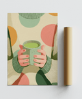 Cozy Matcha Art poster in beige and pink for modern dining room