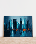 Modern Blue Artwork City with Blue shades and Orange accents for study room