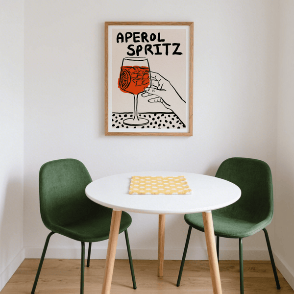 Contemporary Aperol Spritz Print featuring orange, black, white for entryway