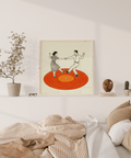 Vintage Dance Art Print with orange record for home studio wall art