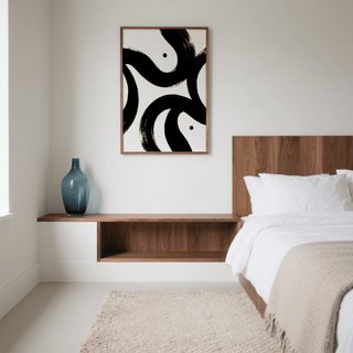 Minimalist black and white posters with bold brush design for bedroom, Black, art print