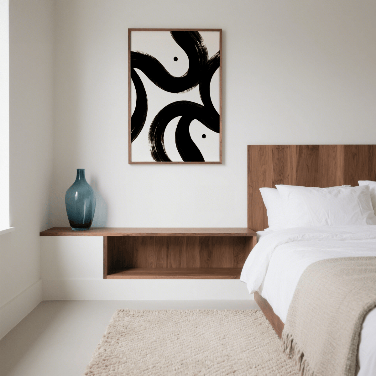 Minimalist black and white posters with bold brush design for bedroom, Black, art print