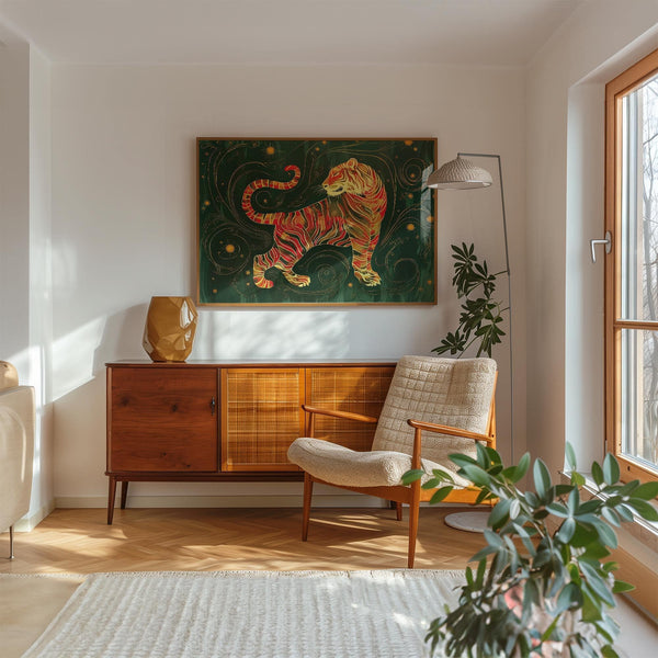 Unique oriental wall art featuring a powerful tiger design