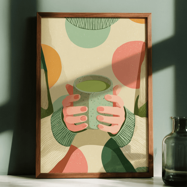 Cozy Matcha Art print in orange, green for minimalist hallway decor