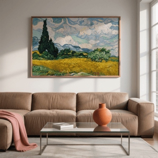 Cypress Tree Landscape wall art, Green and Yellow focus for bedroom ambiance