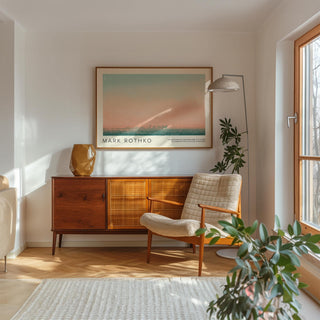 Modern skyline wall pictures with soft pink and blue tones
