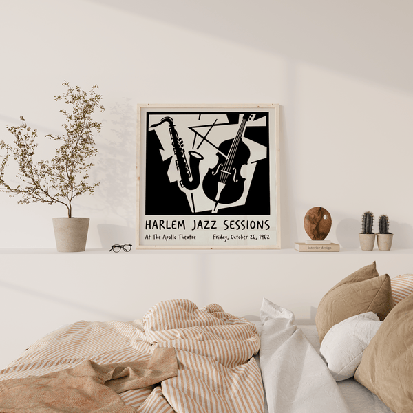 Modern Music Poster Wall Art in Black and White for lounge area