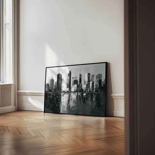 Gray and Black City Skylines Wall Art for modern office wall art