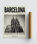 Sagrada Familia Wall Art poster featuring Barcelona title and central cathedral image