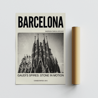 Sagrada Familia Wall Art poster featuring Barcelona title and central cathedral image