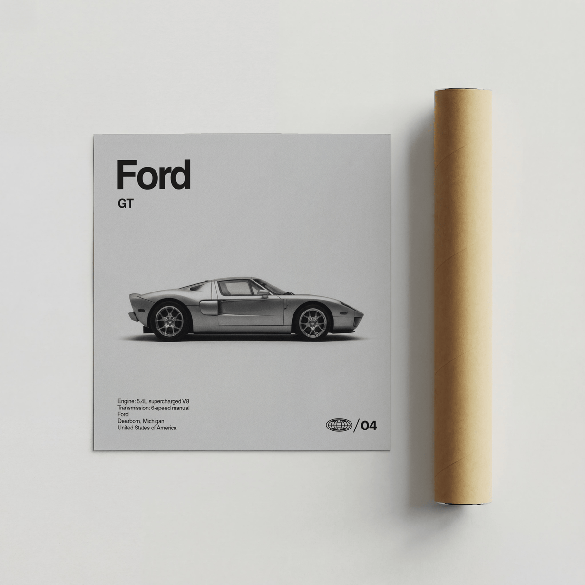 Art print of Ford Gt in Black and White for contemporary walls