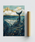 Contemporary Whale Wall Art featuring Blue and Gold for dining room, art print