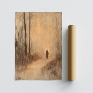 Tranquil forest scene in the mood of antique Japanese prints and zen minimalism.