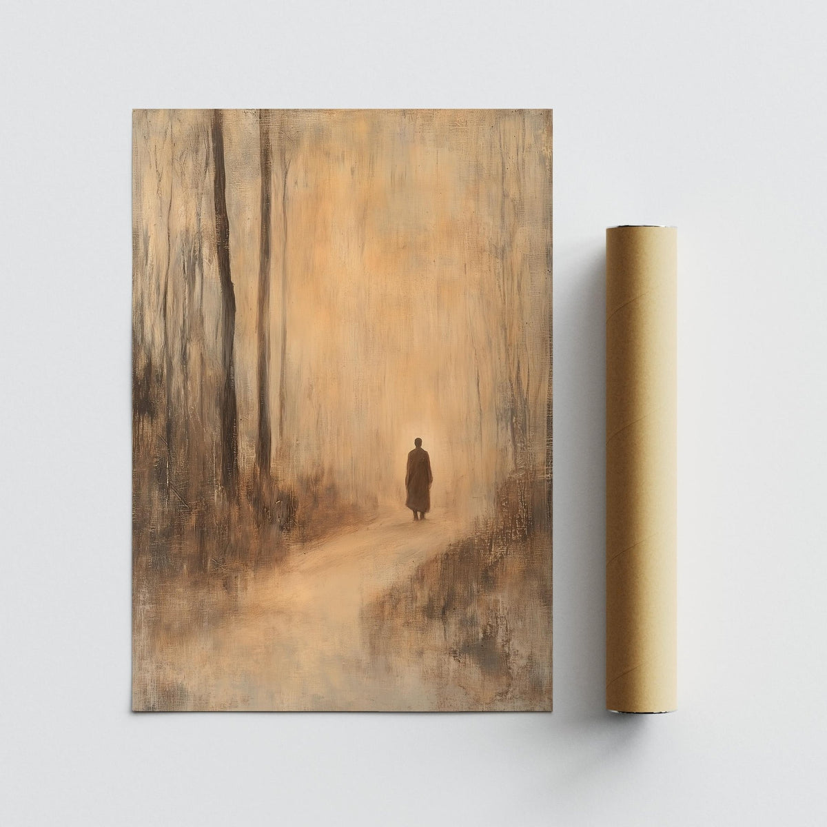 Tranquil forest scene in the mood of antique Japanese prints and zen minimalism.