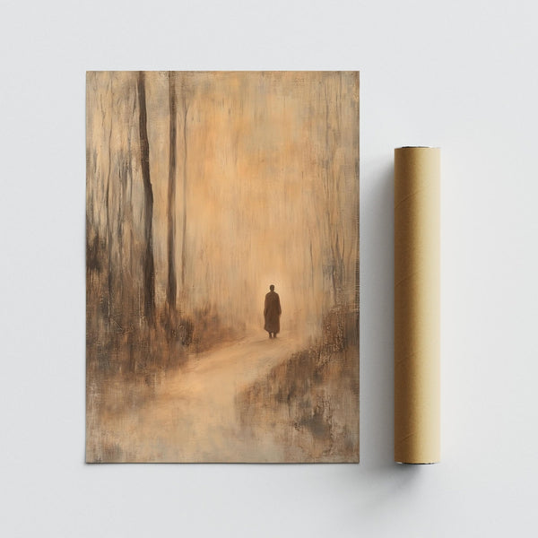 Tranquil forest scene in the mood of antique Japanese prints and zen minimalism.